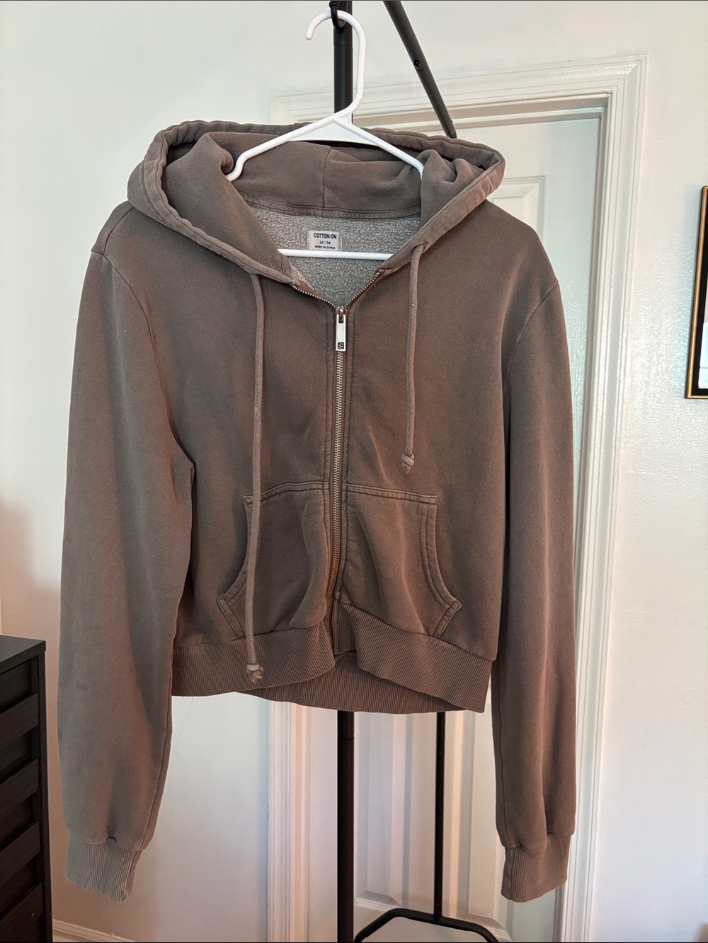 Cotton On Cropped Zip-Up Hoodie - Taupe